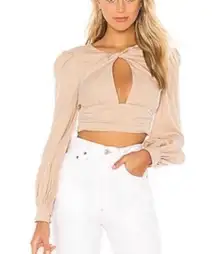 Majorelle Twist Front Crop Top Tan Long Sleeve Shirt Blouse Size Small Women's