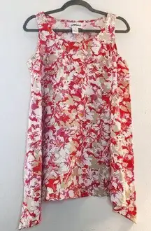 Peck & Peck Tank Floral Linen Tunic Sleeveless Asymmetrical Tank Top Sz S EUC