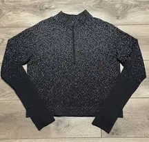 Lululemon Rest Less Crop 1/2 Zip Thumbholes Herringbone Fade Black/White Size 12