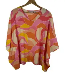 Kim Gravel Belle‎ Abstract Woven Poncho Top Medium V-Neck Caftan Lightweight