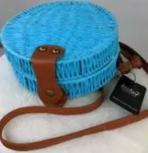 Lucky 7 turquoise Round Circular Straw Purse Sweet Feminine Floral Print Lining