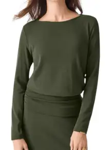 NWT OGL Light Warm Round Neck Ruched Side Top Women’s Size Small Moss Green