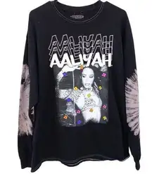 Aaliyah Womens/ unisex medium long sleeve black retro graphic t-shirt tee