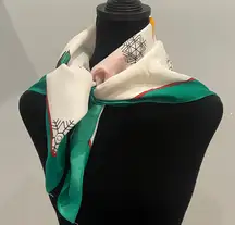 Elegant Green and White vintage holiday Scarf featuring snowman-holly-bells etc.