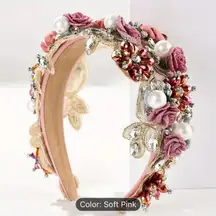 Baroque Style Rhinestone Faux Pearl Hair Hoop Wide-Brimmed Headband Elegant