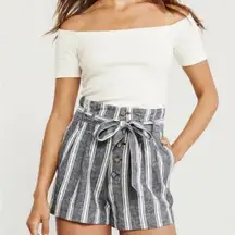 Abercrombie & Fitch Blue White Striped Linen Blend Tie Waist Shorts Size Small