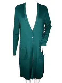 J Jill‎ Sweater Womens Small Green Longline Cardigan Duster Midi Career Casual