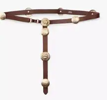 Zara Gold Sun Concho Leather Brown Western Southwest Festival Bohemian Medallion