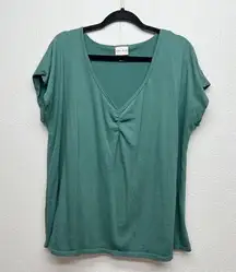 AVA & VIV Womens Green Short Sleeve Workwear Casual V-Neck Top Size 1X Stretch