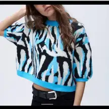 ZARA Black and Blue Zebra Print Sweater