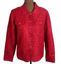 Laura Ashley vintage satin jacquard textured 80s style jacket in red size L