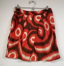 Tory Burch X Bergdorf Goodman Orange & Brown Linen Pleated Mini Skirt Womens 4