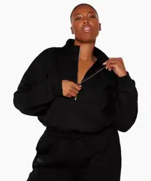 Set Active Black Half-Zip Cropped Sweatshirt Kangaroo Pocket Size Small