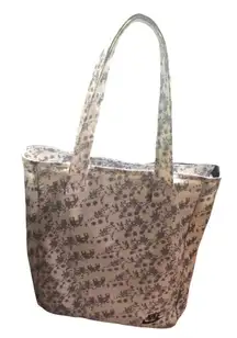 Nylon Tote Bag Double Handles Top Zip White/Gray Logo Large 15.5X13 Gym