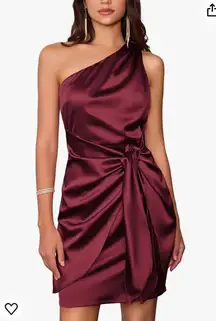 Women Satin Dress Cocktail One Shoulder Sleeveless Bodycon Tie Waist Party Mini Dresses