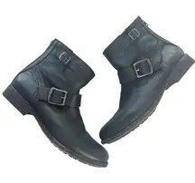 Frye Tyler Engineer Black Leather Boots Buckle Strap Heeled Moto Rugged Size 8 B