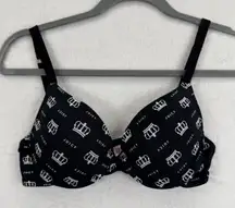 Juicy Couture Intimates 34B Crown Print T-Shirt Bra Black White‎ Women's