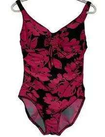 Aqua Green Women's Cutout Black‎ Pink Floral One-Piece Swimwear Size M