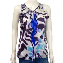 T. Tahari Blue White Sleeveless Blouse Size S