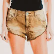 Free people boho khaki frayed distressed mini micro shorts size 29