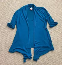 Derek Heart Y2K Cardigan Teal Blue Ultra Soft Bella Swan Size XS Flowy Stretch