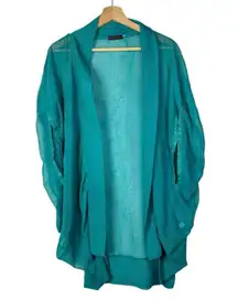 Boutique Reverse Teal Blue Gold Studded Kimono Open Front Top OS