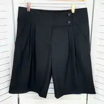 BCBGMaxAzria Mandy Pleat Front Culotte Shorts Black 4 Wool