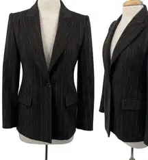 Max Mara Blazer Pinstripe Virgin Wool Angora Rabbit Button Front Brown Womens 8