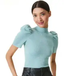 Alice + Olivia Womens Issa Puff Sleeve Turtleneck Small Blue Knit Wool Blue