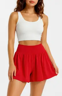 Halara SoftlyZero Airy Super High Waisted Cool Touch Flowy Yoga Shorts Med Red