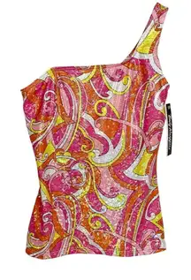 Body Wrappers One Shoulder Mod Sparkly Stretch Dress Top Dance Costume M Pink