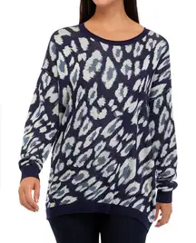 Wonderly NEW Leopard Printed Knit Sweater Pulllover Size M Blue Animal Print