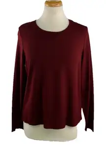 Eileen Fisher PL Russet Red Rayon Stretch Jersey Round Neck Long Sleeve USA Top