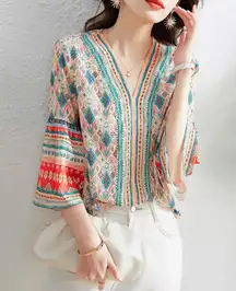 Woman Summer Vintage Style Chiffon Blouses Tops 