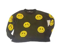 Just Polly New York Smiley Face Knit Sweater Yellow Black Size S