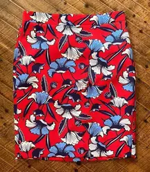 J Crew red floral business casual office vixen 2 pencil skirt