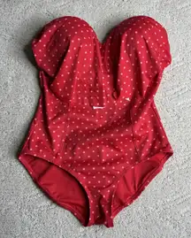 Women's SPANX 14 Polka Dot Strapless One Piece Bathing Suit Tummy Control‎ Swim