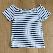 Brandy Melville Top Off Shoulder Stripes Oner Size White Navy
