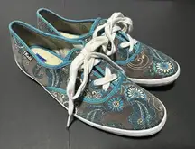Keds Teal Paisley Canvas Sneakers Size 9