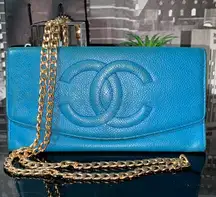 Authentic CHANEL Vibrant Blue Timeless CC Caviar Leather purse Wallet