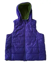 Hooded Puffer Vest M 8 10 Quilted Reversible Fleece Sleeveless Jacket Purple