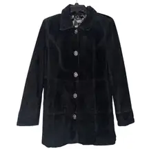Dennis Basso Black Suede Leather Button Front Blazer Jacket S
