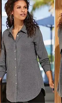 Soft‎ Surroundings Top Women Small Gray Cool Breeze Jersey Knit Shirt Button Up