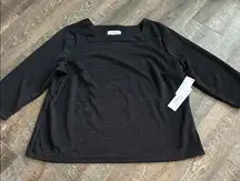 New‎ Liz Claiborne women’s black, square-neck top with 3/4 sleeves shiny