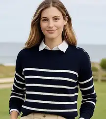 Free‎ Assembly Sweater Navy White Stripe M Boat Neck Fisherman Coastal Nautical