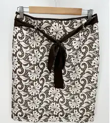 Cynthia Cynthia Steffe Brown White Linen Cotton Embroidered Knee Length Skirt 6