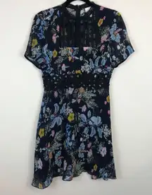 Foxiedox | Juniper Black Floral Pattern Lace Detailed Fit and Flare Dress Small