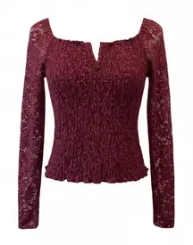 Lace sleeves Castlecore smocked cropped blouse