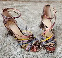 Vince Camuto Winivey Colorful Strappy Snakeskin Block Heeled Sandals Size‎ 7