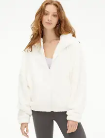 White Sherpa Hooded Zip Up Teddy Coat